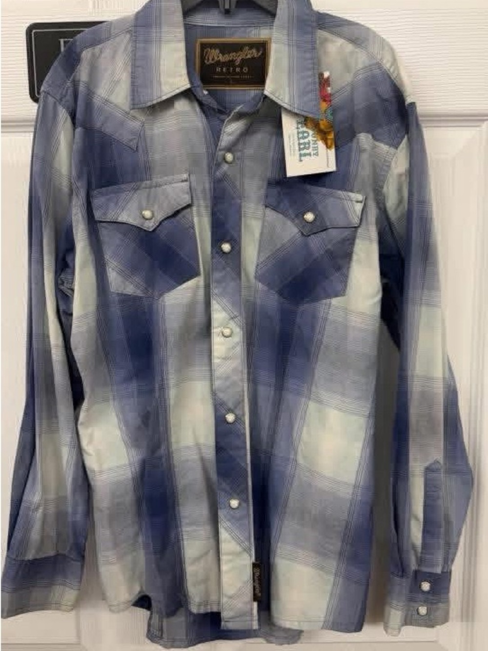 Wrangler Retro boys Blue Plaid Western Shirt size large youth